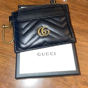 Black Gucci card case w/key ring and box
